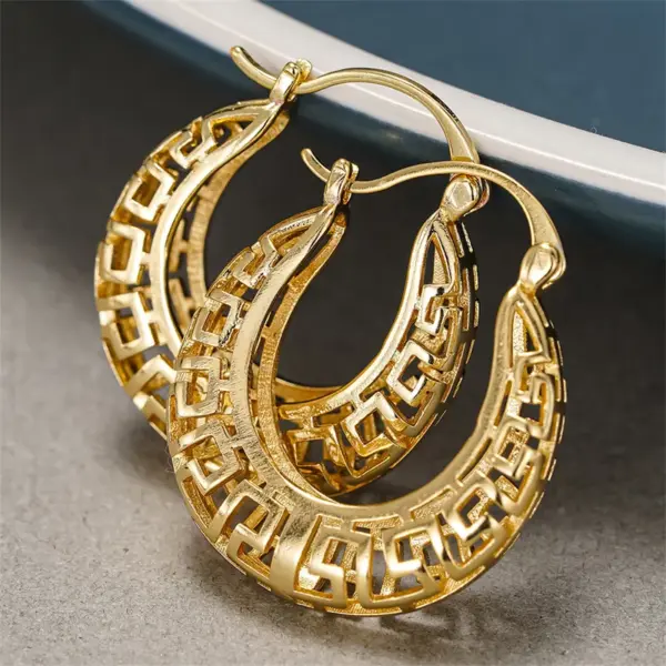 Wholesale Three-dimensional Geometric Earrings For Women In Copper With KC Golden Water Plating And 0.03µm Thickness