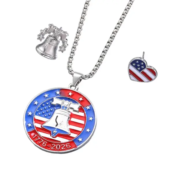 Wholesale Unisex Jewelry Set Featuring American Flag Pattern With White K Plated Metal And Asymmetrical Design On Cable Chain