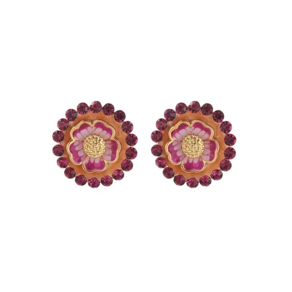 Wholesale Hypoallergenic Flowers Stud Earrings For Women In Copper With KC Golden Plated UV Plating And 0.03µm Thickness