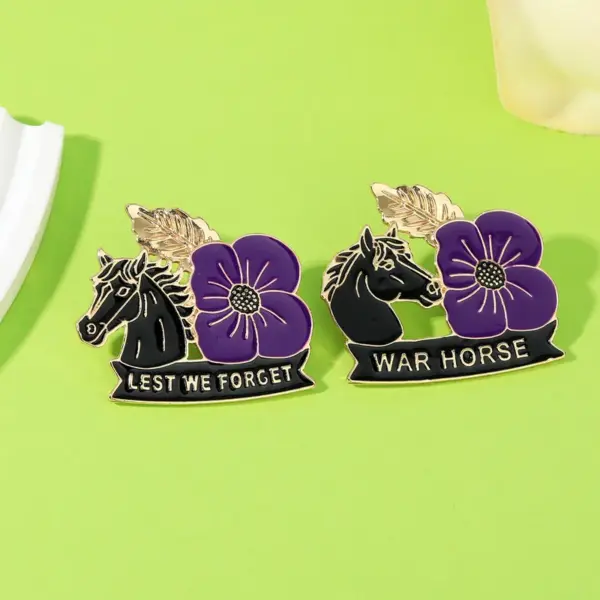 Wholesale Creative Commemorative Kate Middleton Memorial Brooch Horse Purple Poppy Fashion Accessories Zinc Alloy Letter Pattern Pin