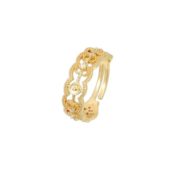 Wholesale Unisex Round Open Rings Featuring Waterproof Non Tarnish Copper With 14K Real Gold Plated Electroplated Finish And Zircon Inlay