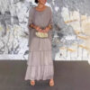 Wholesale fashion chiffon mesh batwing sleeve round neck long dress