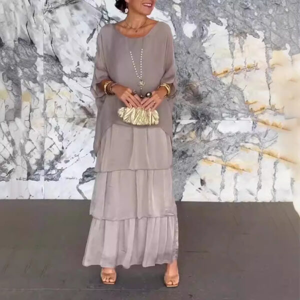 Wholesale fashion chiffon mesh batwing sleeve round neck long dress