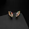 Wholesale Round Hoop Earrings For Women With Copper Posts, Electroplated 14K Real Gold Plated Featuring Zircon Inlay