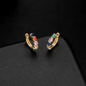 Wholesale Round Hoop Earrings For Women With Copper Posts, Electroplated 14K Real Gold Plated Featuring Zircon Inlay