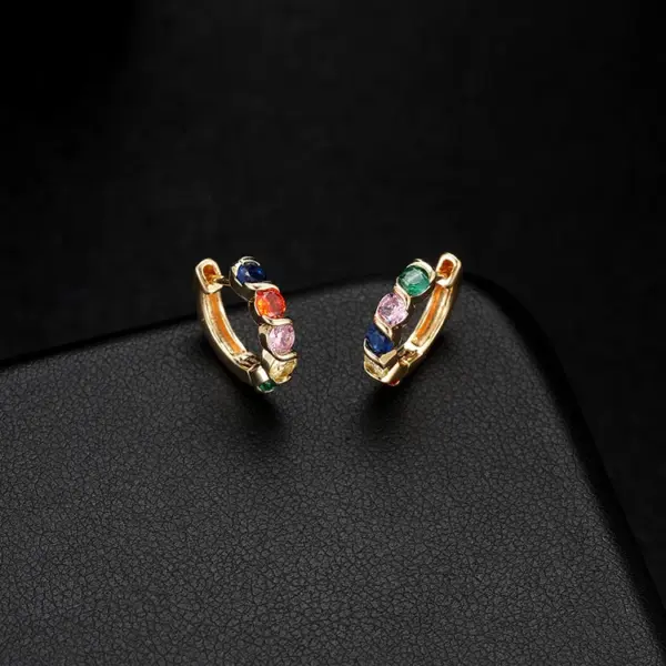 Wholesale Round Hoop Earrings For Women With Copper Posts, Electroplated 14K Real Gold Plated Featuring Zircon Inlay