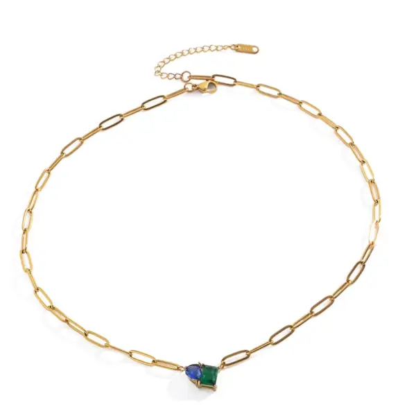 Wholesale 304 Stainless Steel Heart Shape PVD Coated Zircon 18K Real Gold Plated Princess Cute Sexy Waterproof Non Tarnish Paperclip Chain Lobster Trigger Clasp Closure Gold Necklace