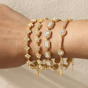 Wholesale Round Easter Bracelet For Women In 18K Real Gold Plated 304 Stainless Steel With Rhinestones And 0.03µm Plating Thickness