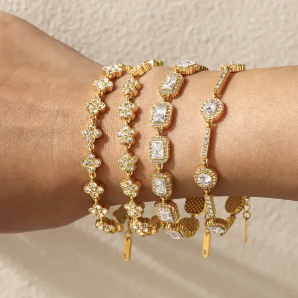 Wholesale Round Easter Bracelet For Women In 18K Real Gold Plated 304 Stainless Steel With Rhinestones And 0.03µm Plating Thickness