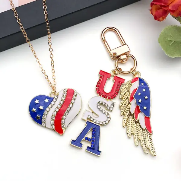 Wholesale American Independence Day Flag Alloy Jewelry DIY Pendant Earrings Necklace Boots Wings Pentagram Oil Drop Zinc Material