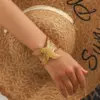 Wholesale 304 Stainless Steel Solid Color PVD Coated Natural Stone Titanium Steel 18K Gold Real Gold Plated Cute Modern Style Shiny Waterproof Non Tarnish Surgical Steel Bangle