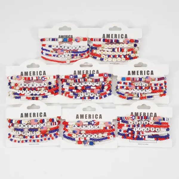Wholesale Independence Day American Flag Bracelet Beads Handmade Jewelry Unisex Geometric Design Novelty Accessories