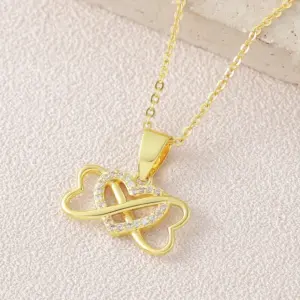 Wholesale Heart Shape Pendant Necklace For Women In Copper With 18K Gold Plated Claw Setting, Zircon, Cable Chain