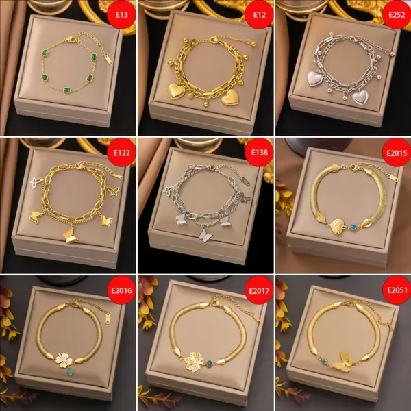 Wholesale PVD Coated Real Gold Plated Square Heart Shape Solid Color 304 Stainless Steel Basic Waterproof Non Tarnish Plating 304 Stainless Steel Lobster Trigger Clasp Closure Bracelets