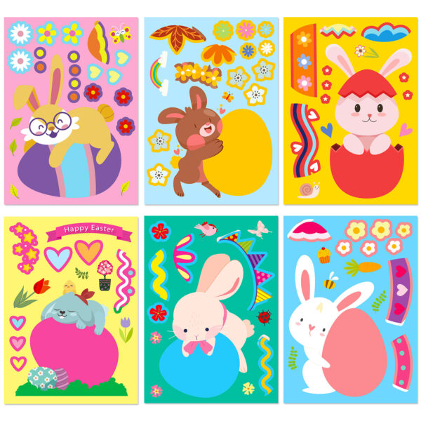 oly-99b021a1e49b87ddb4dfcd57f2938356 Wholesale 6 sheets/pack Easter rabbit puzzle stickers shrimp skin children's educational puzzle colorful egg face changing stickers