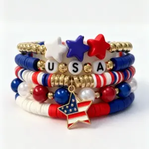 Wholesale Fashionable Soft Clay Bracelet Set With Letters Stars And Hearts Stackable Unisex Anniversary Celebration Bracelets