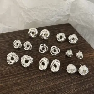 Wholesale Elegant Silver Twisted Hairpin Earrings Collection Versatile Fashionable Women's Jewelry Accessories Geometric Pattern Copper