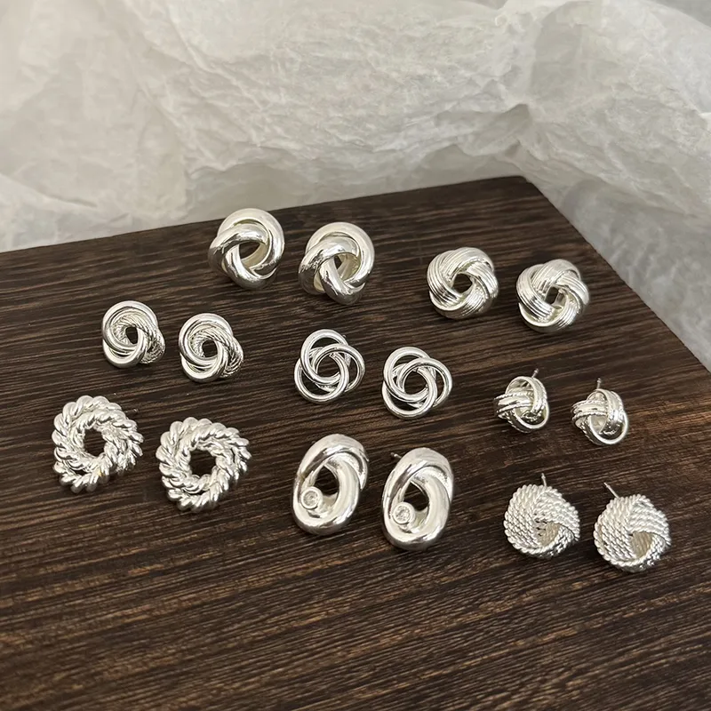 Wholesale Elegant Silver Twisted Hairpin Earrings Collection Versatile Fashionable Women's Jewelry Accessories Geometric Pattern Copper