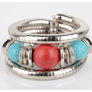 Turquoise red and blue multi-layer bracelet