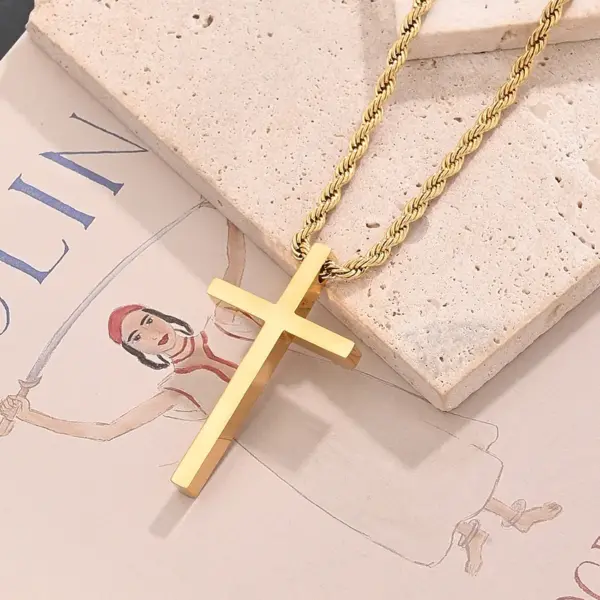 Wholesale Ion Plating (IP) 18K Gold Plated Rose Cross Symbol Simple Stainless Steel IG Style Casual Streetwear Pendant Necklace