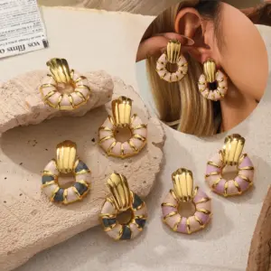 oly-99d0408a19373feb918db1caa300c02f Wholesale Elegant Shell Shaped Enamel Drip Oil Non-Fading Earrings For Women Fashionable Luxury Stainless Steel Jewelry