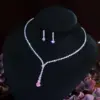 Wholesale Round Waterproof Non Tarnish Jewelry Set For Women In Copper With Rhodium Plated Water Plating And Zircon Inlay Featuring Tennis Chain