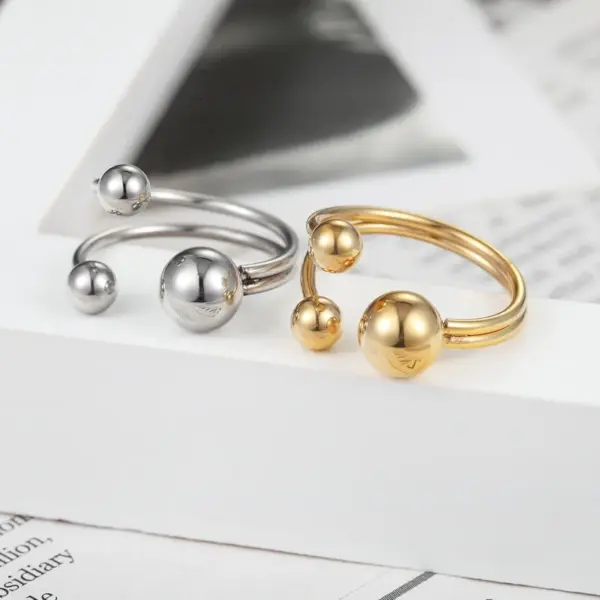 Wholesale Vacuum Plating Real Gold Plated 18K Gold Ball 304 Stainless Steel Titanium Steel Fashion Waterproof Non Tarnish Rings