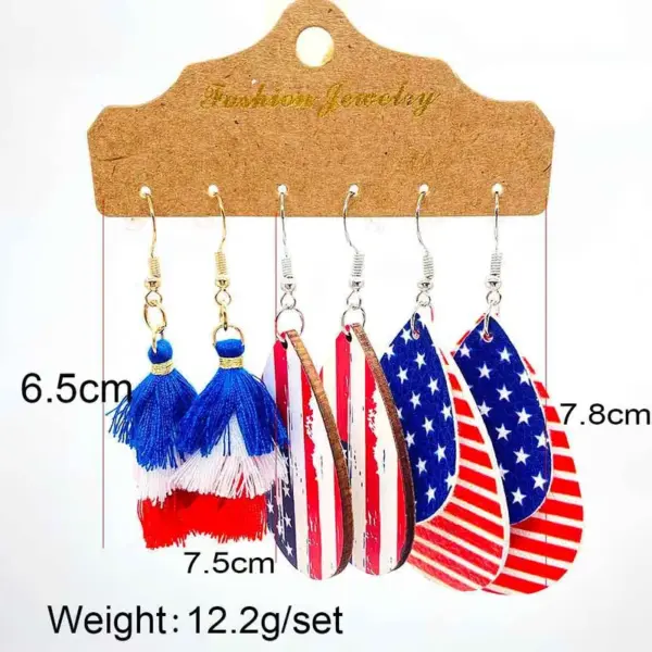 Wholesale New Independence Day Earrings Suit Red White Blue Tassel Earrings American Flag Printed Wooden Earrings