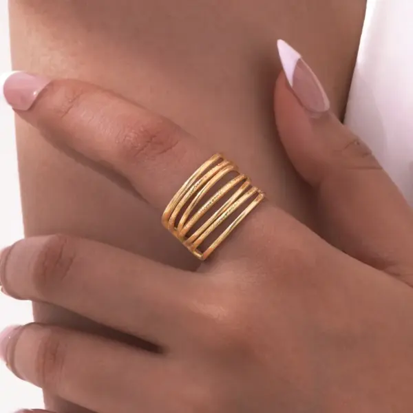 Wholesale PVD Coated Real Gold Plated 18K Gold Geometric 201 Stainless Steel Vintage Style Simple Style Classic Style Waterproof Non Tarnish Rings
