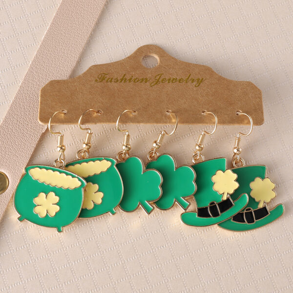 oly-9a0d0d3df390ad83440c58720dc61bad Wholesale 3 pairs St. Parcret Festival Irish green clover hat pendant drop oil earrings suit festival earrings