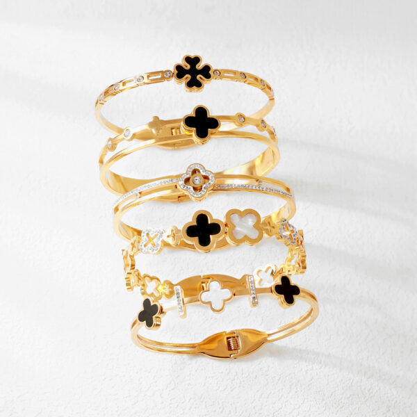 Wholesale Stainless steel bracelet, eco-friendly bracelet, mirror finish four-leaf clover titanium steel bracelet