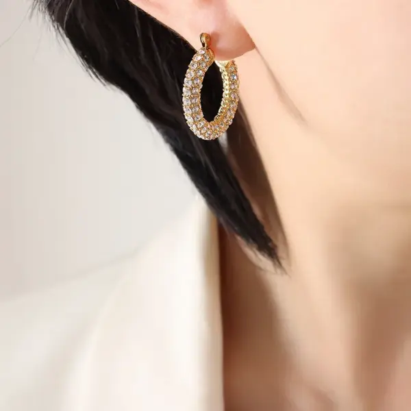 Wholesale PVD Coated Real Gold Plated 18K Gold Round 304 Stainless Steel Retro Waterproof Non Tarnish Earrings