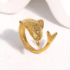Wholesale Cute stainless steel dolphin ring, gold-plated and colorfast, open titanium steel ring