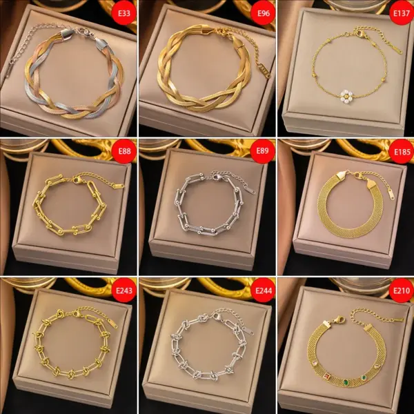 Wholesale PVD Coated Real Gold Plated Square Heart Shape Solid Color 304 Stainless Steel Basic Waterproof Non Tarnish Plating 304 Stainless Steel Lobster Trigger Clasp Closure Bracelets