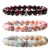 Wholesale Simple Style Round Natural Stone Elastic String Titanium Steel Woven Chain Bracelets In Bulk