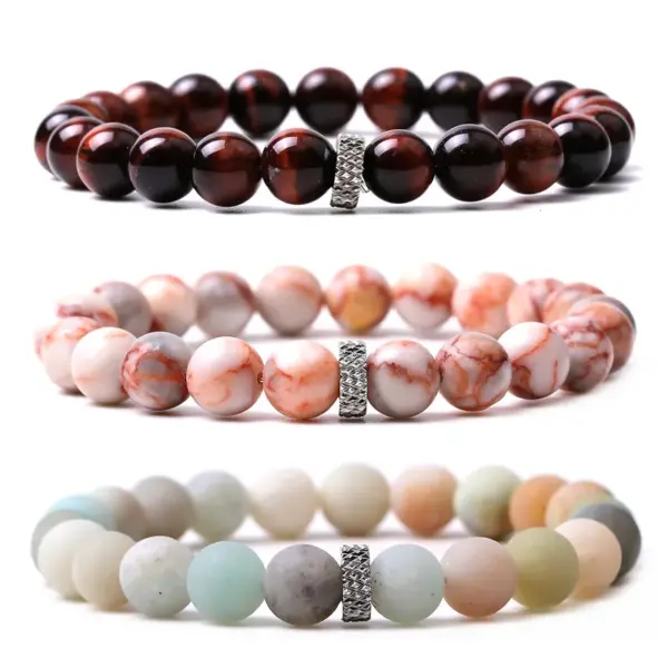 Wholesale Simple Style Round Natural Stone Elastic String Titanium Steel Woven Chain Bracelets In Bulk