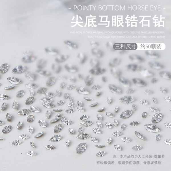oly-9a4bcd68460f1f084b1ff3ee380610f7 Wholesale Nail Pointed Drill 5A Zircon Horse Eye Drill Shaped Drill Large and Medium Size Horse Eye Diamond Nail Ornament 50 Pack