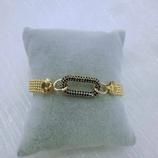 Wholesale Oval Electroplated Copper Bracelet For Women With 18K Real Gold Water Plating And Zircon Inlay, Featuring Round Bead Woven Chain