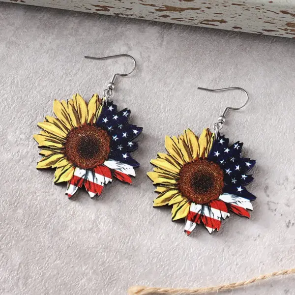 Wholesale Retro Multicolor Flowers Print Wooden Drop Earrings For Women