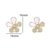 Wholesale Enamel Flowers Stud Earrings In Copper With 14K Real Gold Plated And Rhinestones, Featuring 925 Sterling Silver Ear Pins