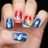 Wholesale 4th Of July Themed Wearable Nail Art Stars And Solid Color Detachable Silicone Nail Tips And Grid 24-Piece Set