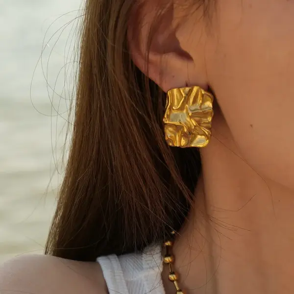 Wholesale 304 Stainless Steel Square PVD Coated Commute Waterproof Non Tarnish Plating Gold Earrings