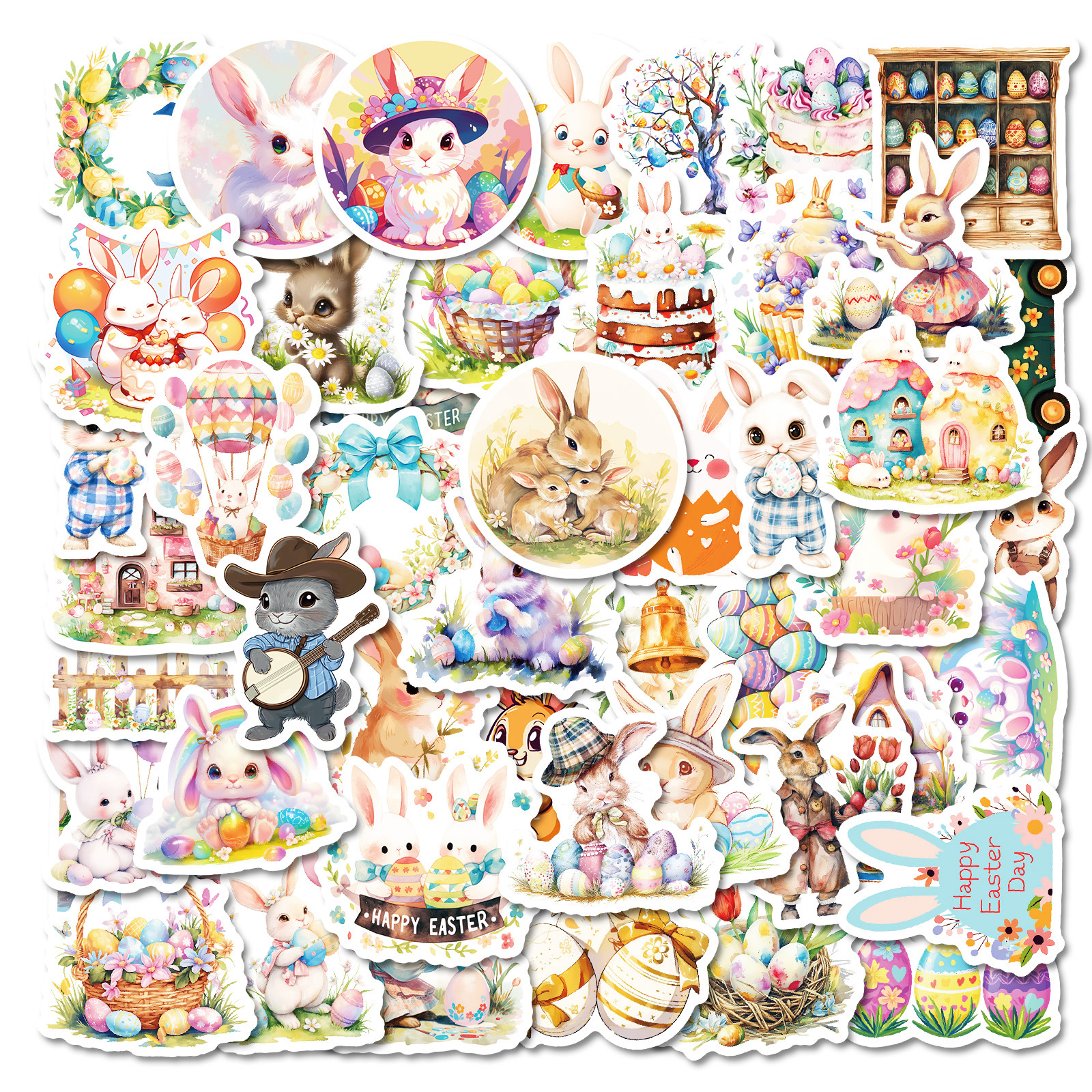 Wholesale New 50 Cute Graffiti Easter Bunny Easter Egg Stickers Children's Reward Holiday Stickers Cross-border