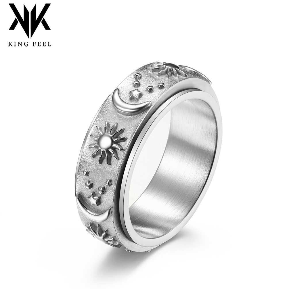 Wholesale Cross-Border Hot Selling Star Moon Sun Titanium Steel Ring Ring Rotatable Decompression Ring Stainless Steel Hand Jewelry