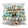 oly-9aacd4658047e15d9cb2b844a93ef640 Wholesale Pearl turquoise blue stone alloy nail bracelet natural stone crystal glass bead bracelet elastic elastic folding hand