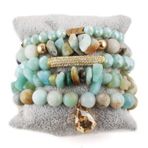Wholesale Pearl turquoise blue stone alloy nail bracelet natural stone crystal glass bead bracelet elastic elastic folding hand