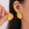 Wholesale PVD Coated Real Gold Plated 18K Gold Round Oval Flower 304 Stainless Steel Simple Style Classic Style Waterproof Non Tarnish Ear Studs