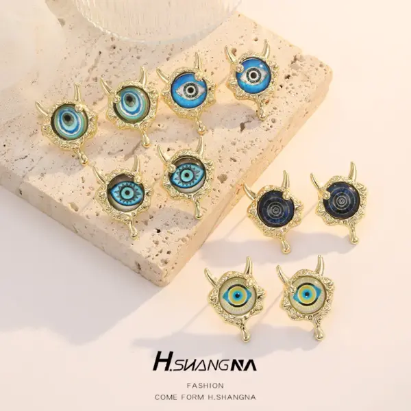 Wholesale Devil's Eye Stud Earrings For Women With 925 Sterling Silver Posts, Copper Base, And 14K Real Gold Plated Epoxy Resin Inlay