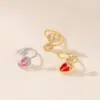 Wholesale Petal Open Ring For Women Featuring Natural Stone Inlay With 18K Real Gold Plated Copper And Water Plating Stone Texture