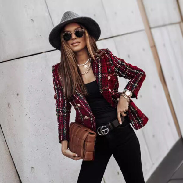 Wholesale Autumn and Winter Women’s Popular Suit Long-Sleeve Double-Breasted Printed Suit Small Outerwear Top